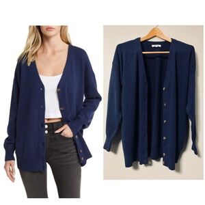 Madewell Sweater Womens Sze Small Navy Blue Merino Wool Boyfriend Cardigan Vneck
